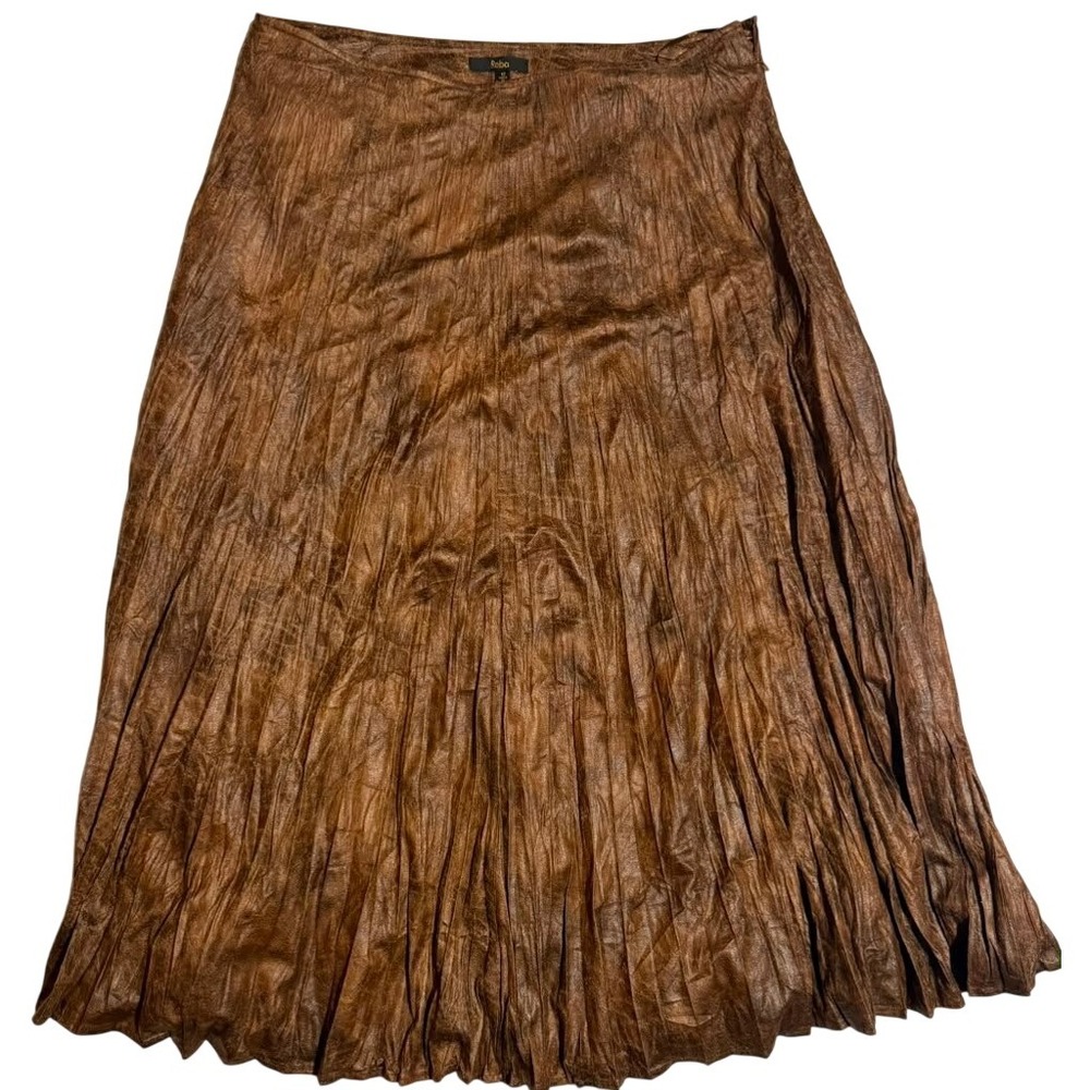 Reba Bronze Brown Crinkle Metallic A-Line Midi Skirt Western Boho Size 12